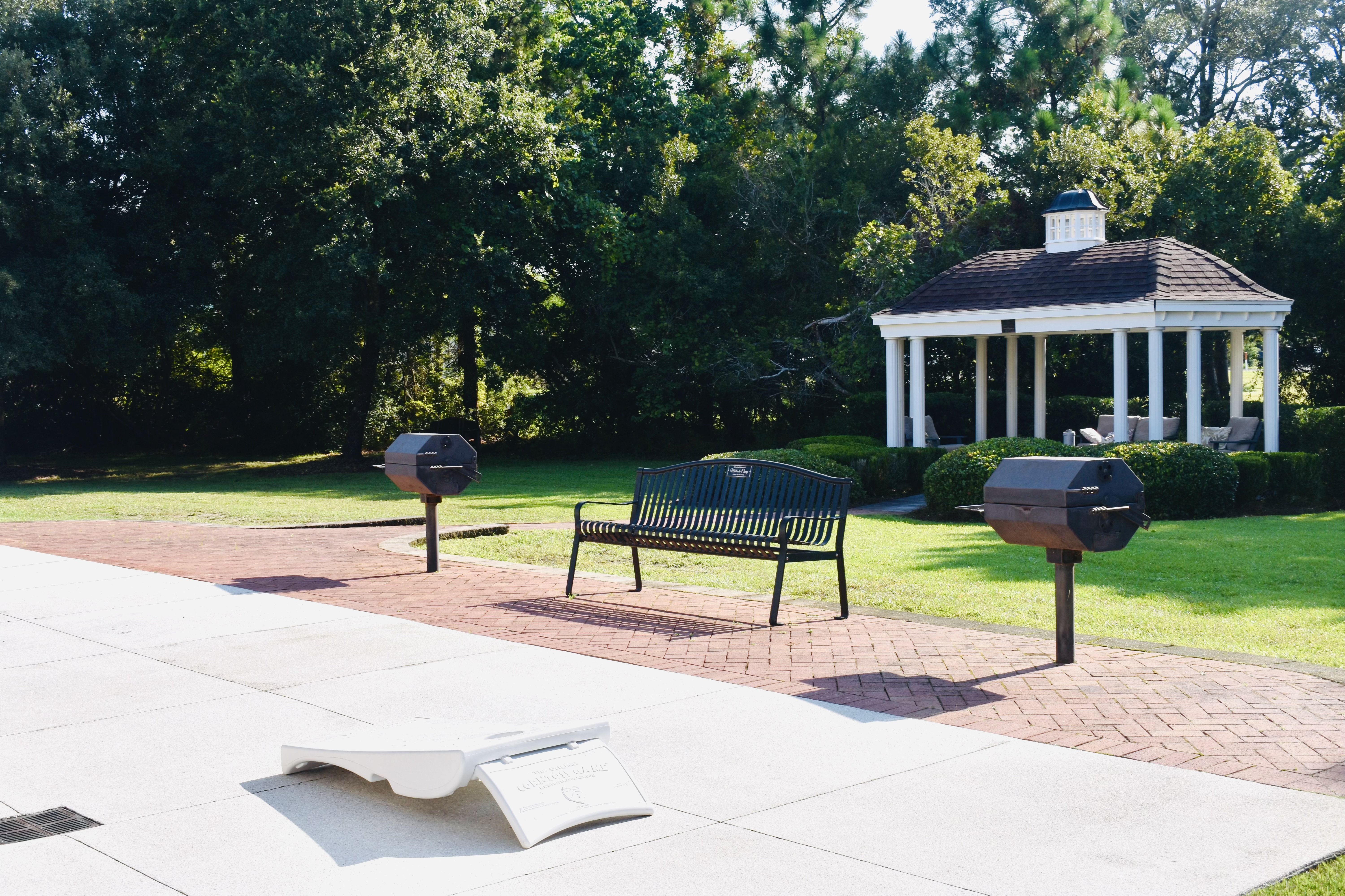 Fisher House pergola and grill area — a welcoming outdoor gathering space
