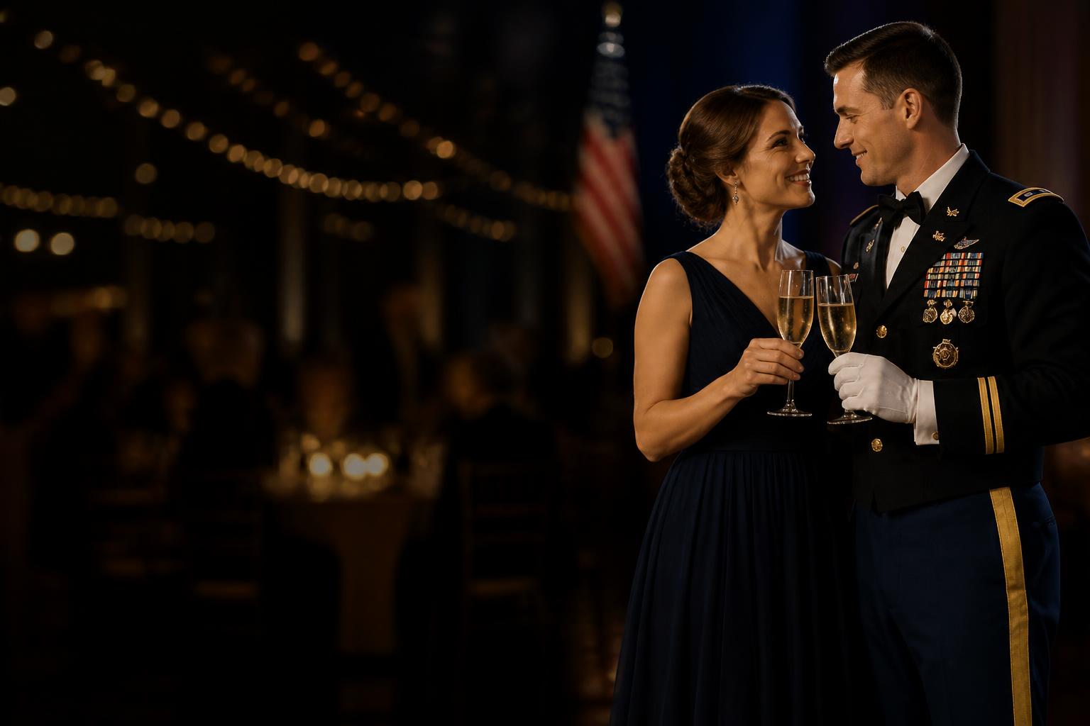 Couple toasting at gala